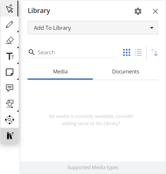 Library toolbar