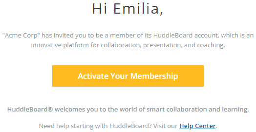 Member activation email