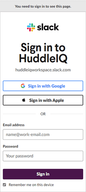 Slack sign in