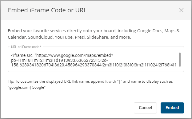 Embed iFrame or URL input box