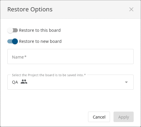 Board history restore options